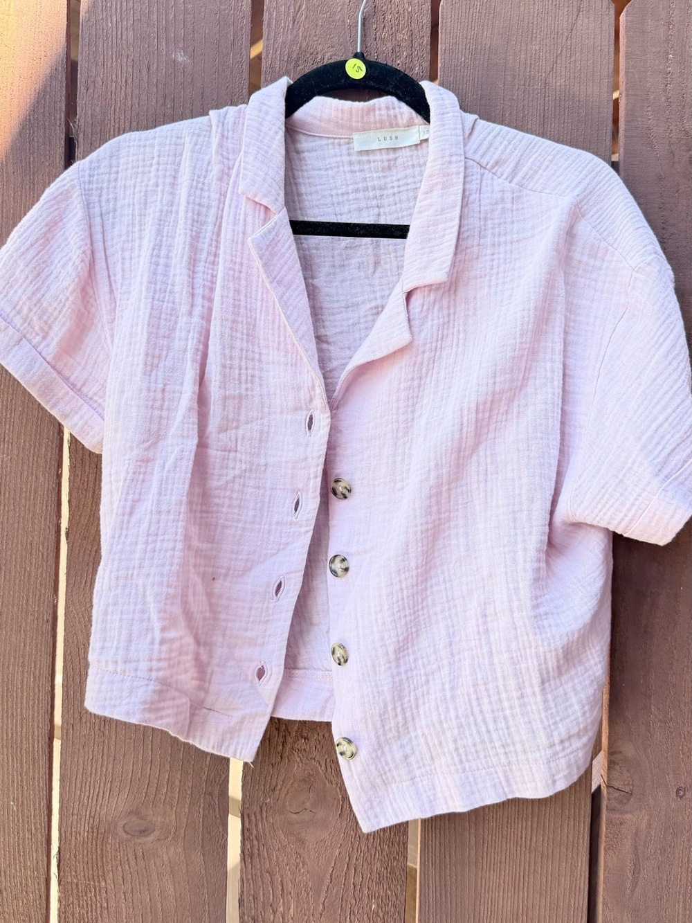 Lush Pale Pink Short Sleeve Button-Down Shirt